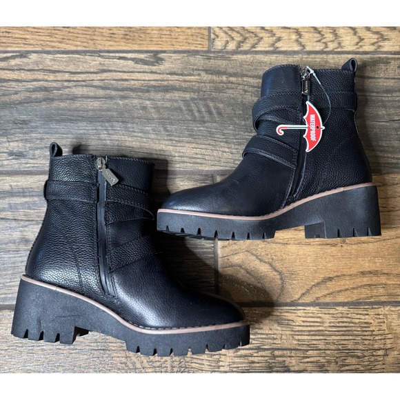 Blondo Dazi Waterproof Tumbled‎ Leather Buckle Moto Boots Womens Size 5.5 Black - Picture 5 of 15